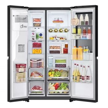 LG InstaView GSGV81EPLL blakus durvju ledusskapis, brīvi stāvošs, 635 L, melns
