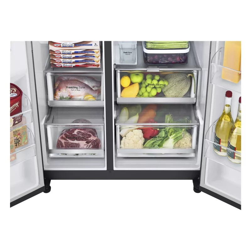 LG InstaView GSGV81EPLL blakus durvju ledusskapis, brīvi stāvošs, 635 L, melns