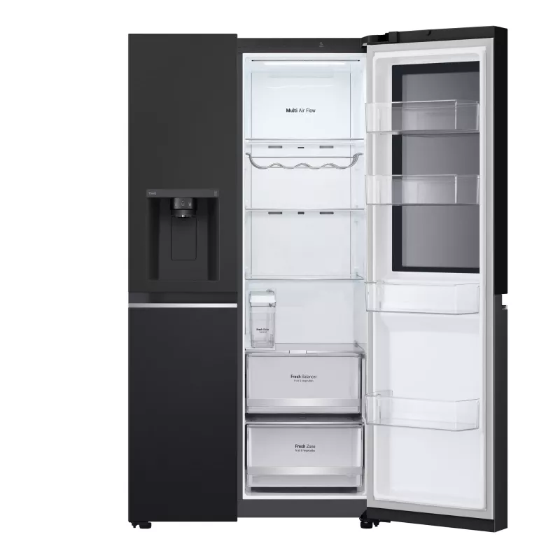 LG InstaView GSGV81EPLL blakus durvju ledusskapis, brīvi stāvošs, 635 L, melns
