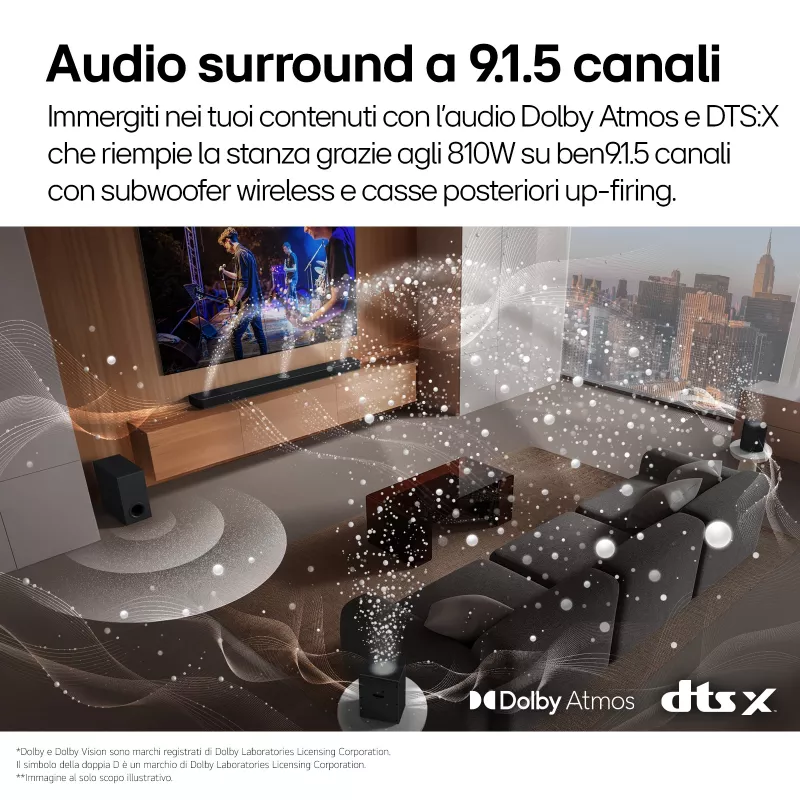 Soundbar LG S95TR 9.1.5 kanāli 810 W RMS ar bezvadu 220 W zemo frekvenču skaļruni, melna