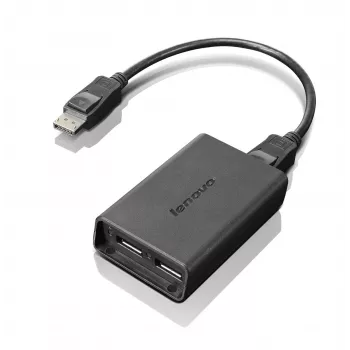 Lenovo DisplayPort uz divu DisplayPort monitoru kabelis, USB A, melns