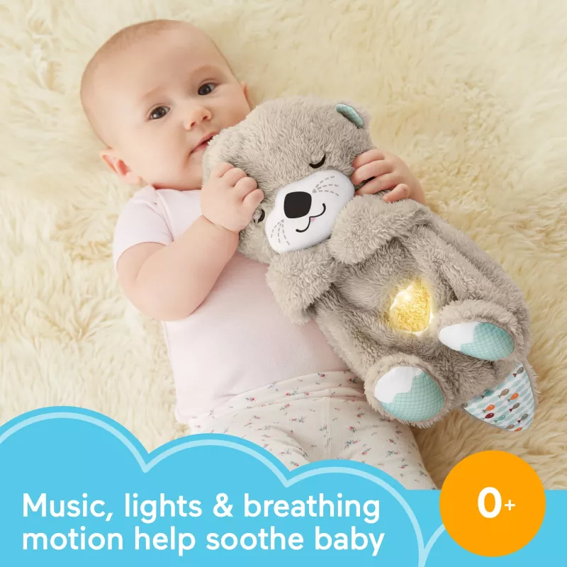Fisher-Price Soothe 'n Snuggle Otter, plīša mazuļa rotaļlieta, skaņas ierīce ar elpošanas kustību