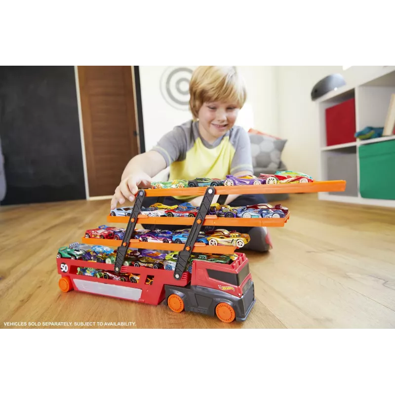 Hot Wheels City Mega Hauler ar glabātuvi līdz 50 automašīnām mērogā 1:64, no 3 gadu vecuma
