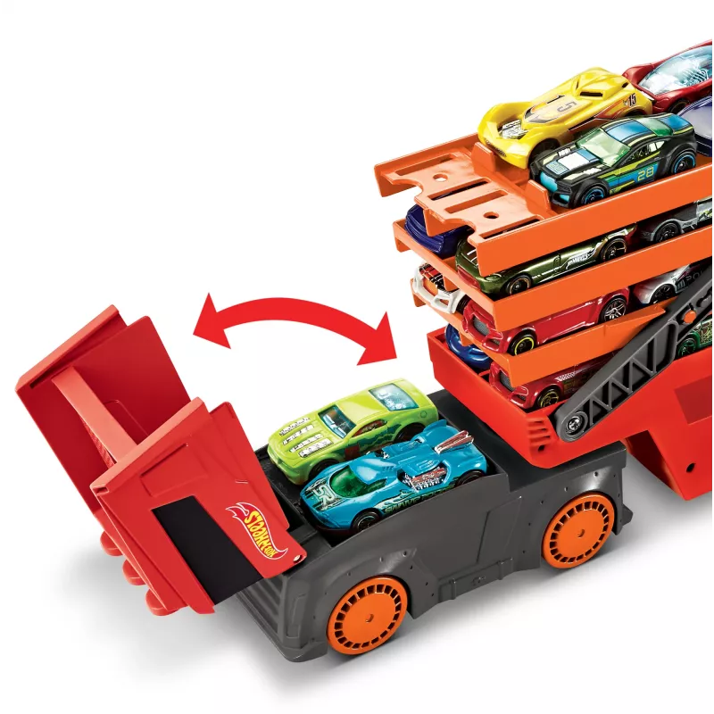 Hot Wheels City Mega Hauler ar glabātuvi līdz 50 automašīnām mērogā 1:64, no 3 gadu vecuma