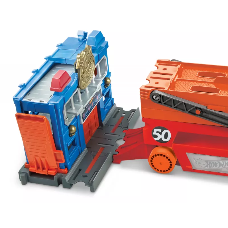 Hot Wheels City Mega Hauler ar glabātuvi līdz 50 automašīnām mērogā 1:64, no 3 gadu vecuma