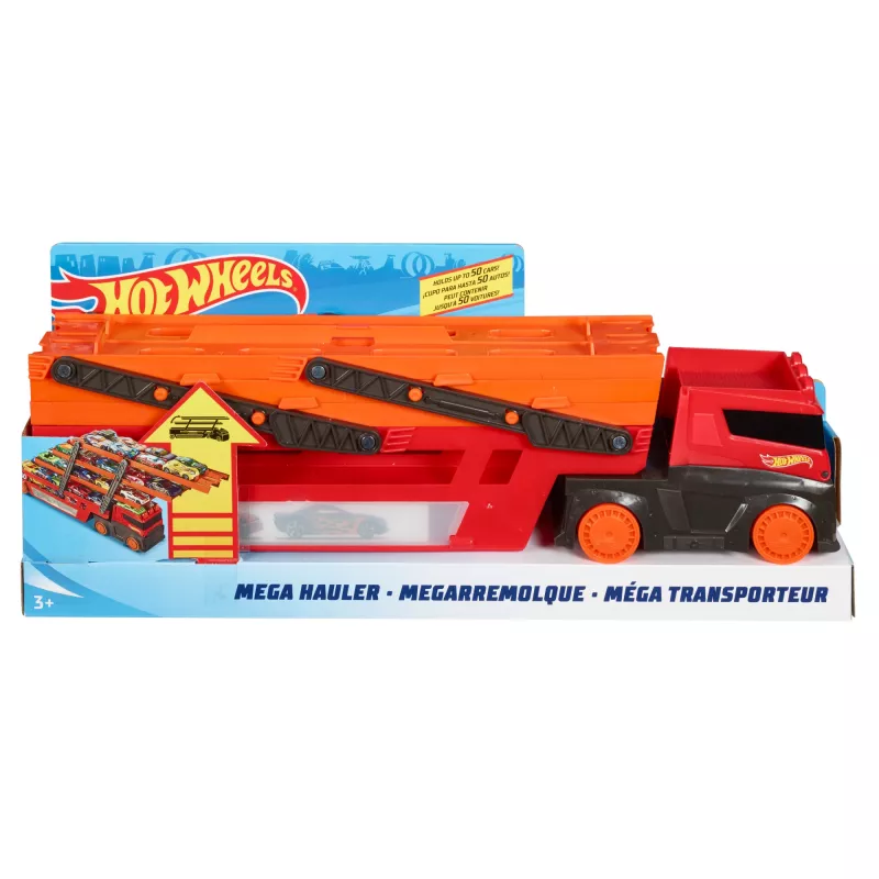 Hot Wheels City Mega Hauler ar glabātuvi līdz 50 automašīnām mērogā 1:64, no 3 gadu vecuma