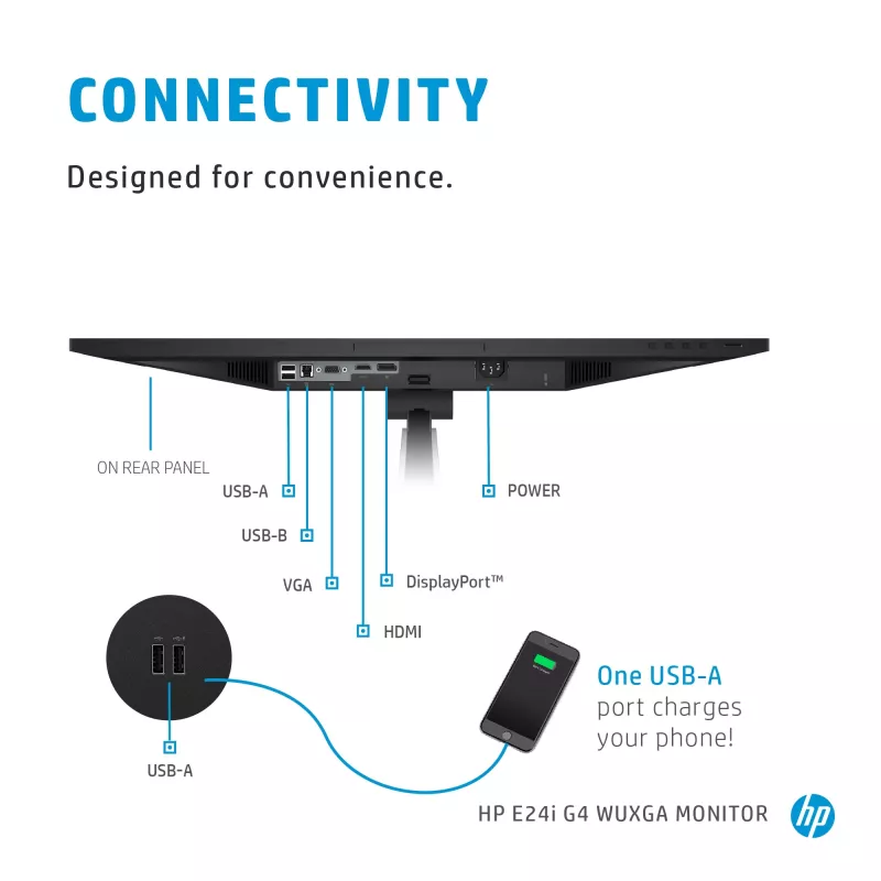HP E-Series E24i G4 WUXGA monitors, 61 cm (24 collu), 1920 x 1200 pikseļi, WUXGA, LCD, 5 ms, melns