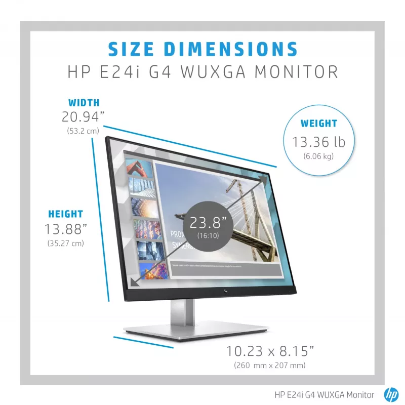 HP E-Series E24i G4 WUXGA monitors, 61 cm (24 collu), 1920 x 1200 pikseļi, WUXGA, LCD, 5 ms, melns