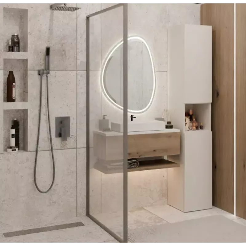 Vannas istabas staba skapis Top E Shop NEL, brīvi stāvošs, 2 durvju, kašmira lamināts, 1740×310×300 mm, 5 plaukti
