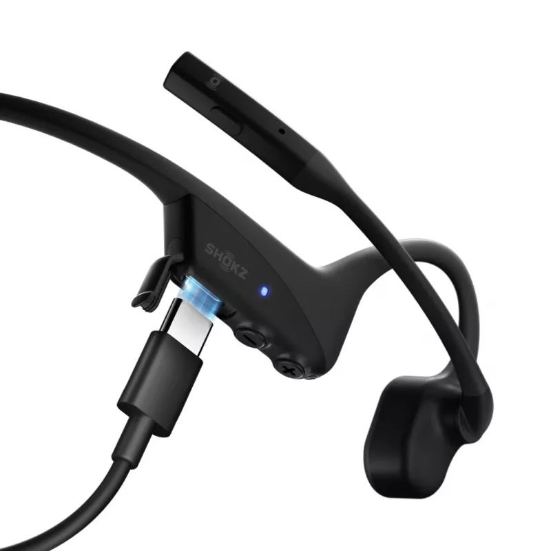 SHOKZ OpenComm2 2025 Upgrade bezvadu Bluetooth kaulu vadītspējas videokonferences austiņas ar USB-C uzlādes pieslēgvietu | 16 st. sarunu laiks, 29 m bezvadu diapazons, 1 st. uzlādes laiks | Ietver trokšņu slāpējošu mikrofona sviru, melnas
