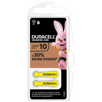 Duracell dzirdes aparāta baterija 10, vienreizlietojama baterija, cinka-gaisa, 1,45 V, 6 gab., 100 mAh, 4 gadi
