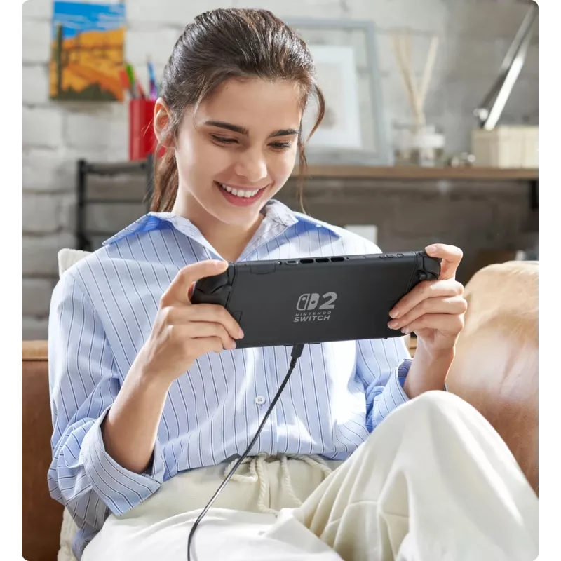 Spēļu konsole NINTENDO Switch 2 melna — 7,9 collu LCD 1920×1080, 120 Hz, 256 GB, 5220 mAh akumulators, Wi‑Fi 6, Bluetooth, HDR10