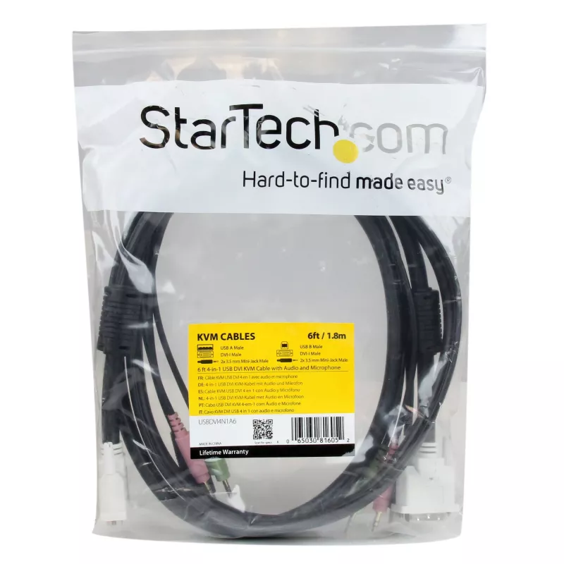 StarTech.com 6 pēdu 4-in-1 USB DVI KVM kabelis ar audio un mikrofonu