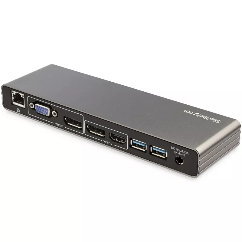 StarTech.com Thunderbolt 3 dokstacija - dubultā 4K 60 Hz monitoru TB3 klēpjdatoru dokstacija ar DisplayPort, HDMI un 1080p VGA - 85 W strāvas piegāde un uzlāde - 2x USB-A, Ethernet - Mac un Windows