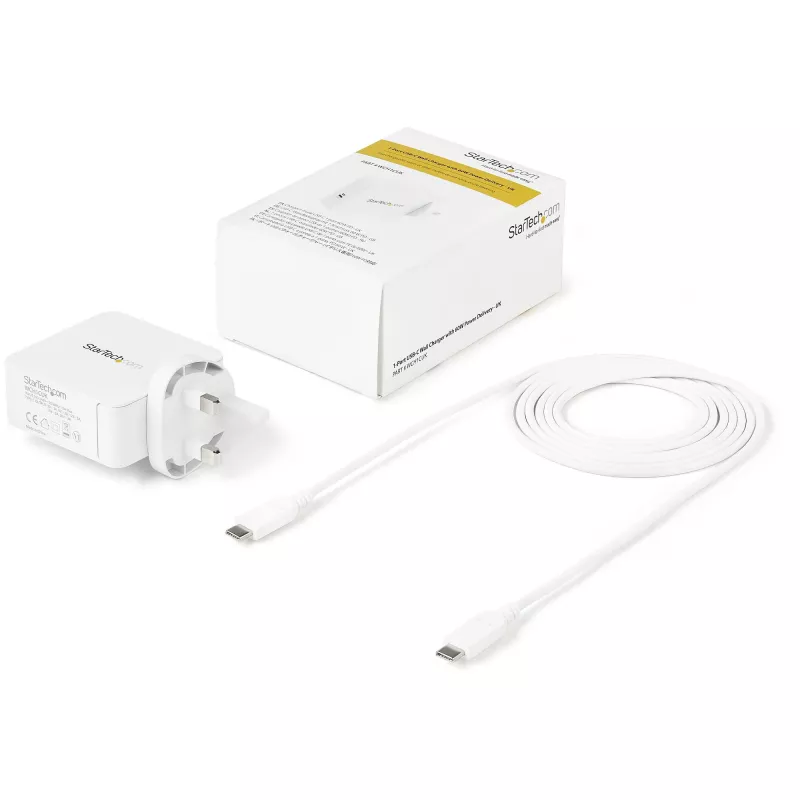 StarTech.com USB C sienas lādētājs - USB C klēpjdatora lādētājs 60W PD - 6 pēdu/2 m kabelis - universāls kompakts Type-C strāvas adapteris - Dell XPS/Lenovo X1 Carbon/HP EliteBook/MacBook - USB IF/CE sertificēts