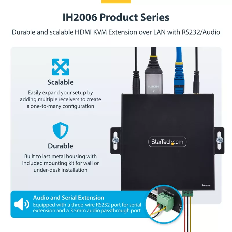 StarTech.com HDMI uztvērējs IP tīklā IH2006 produktu sērijai, 4K 60Hz, bez draiveriem, AVoIP, iekļauts montāžas komplekts, tikai uztvērējs