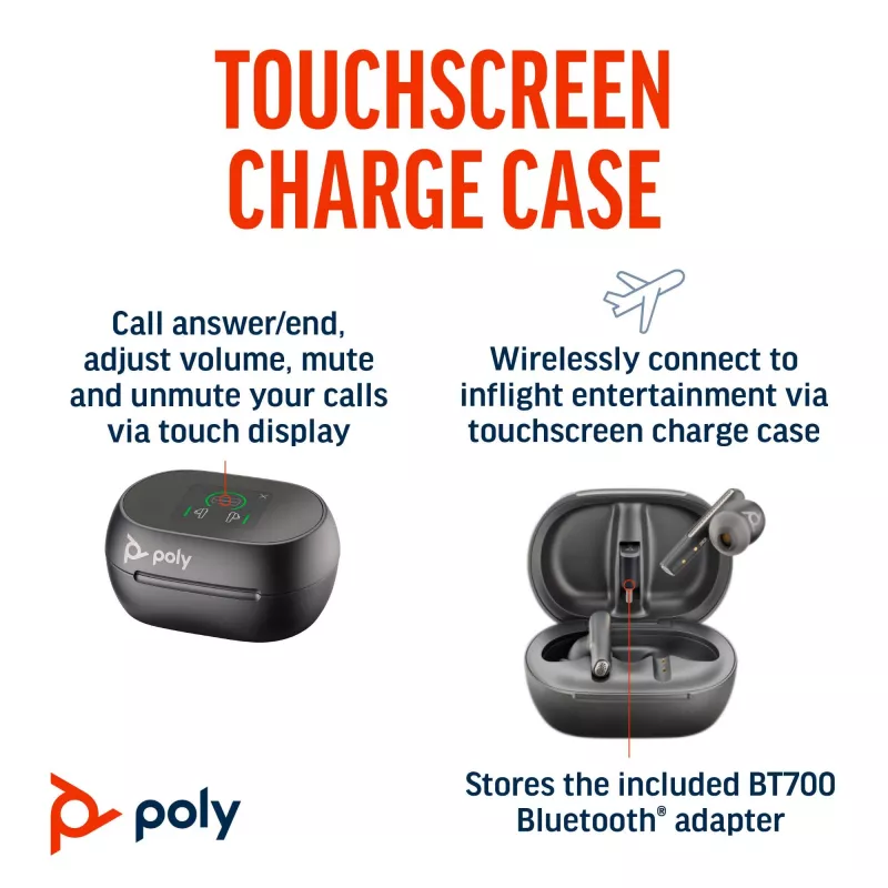 HP Poly Voyager Free 60+ UC Carbon Melns Earbuds +BT700 USB-C Adapter +Touchscreen Charge Case