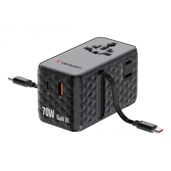 Verbatim Charge 'n' Travel 70W 2C ievelkams universāls ceļojumu adapteris, melns