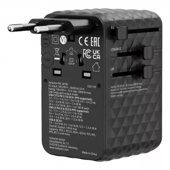 Verbatim Charge 'n' Travel 170W universāls ceļojuma adapteris, melns