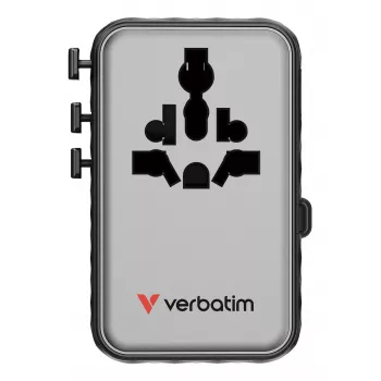 Verbatim Charge 'n' Travel 100W universāls ceļojumu adapteris ar ievelkamu kabeli, melns