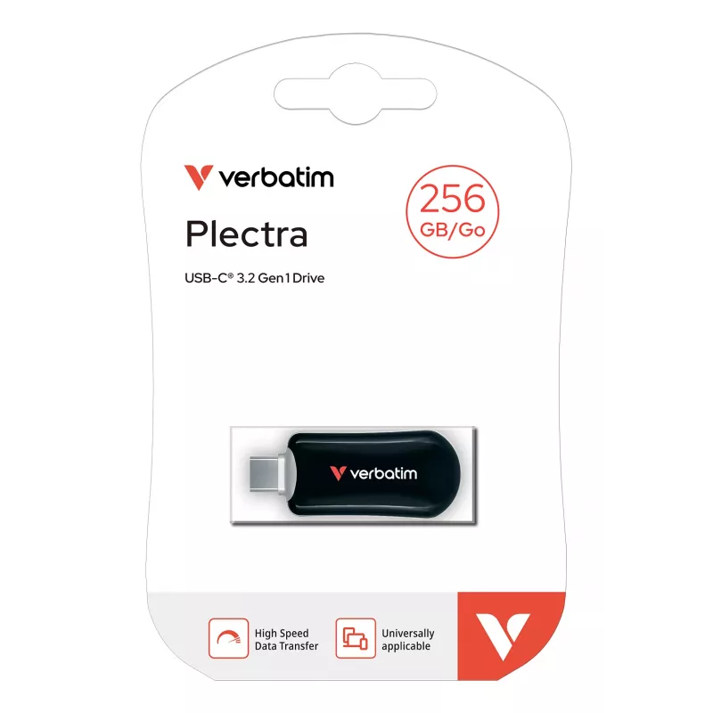 Verbatim Plectra USB-C zibatmiņa melna 256GB, 256 GB, USB Type-C, 3.2 Gen 1 (3.1 Gen 1), 100 MB/s, bez vāciņa, melna
