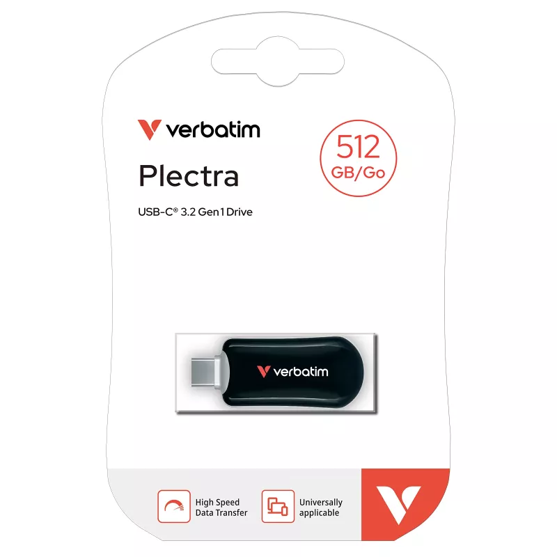 Verbatim Plectra USB-C zibatmiņa Melna 512GB, 512 GB, USB Type-C, 3.2 Gen 1 (3.1 Gen 1), 100 MB/s, bez vāciņa, Melna