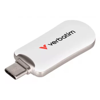 Verbatim Plectra USB-C zibatmiņa balta 64 GB, 64 GB, USB Type-C, 3.2 Gen 1 (3.1 Gen 1), 100 MB/s, bez vāciņa, balta
