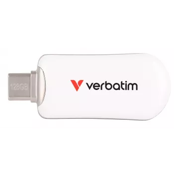 Verbatim Plectra USB-C zibatmiņa, balta, 128GB, 128 GB, USB Type-C, 3.2 Gen 1 (3.1 Gen 1), 100 MB/s, bez vāciņa, balta