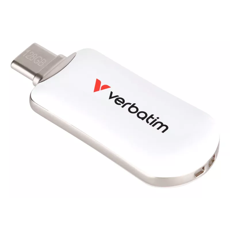Verbatim Plectra USB-C zibatmiņa, balta, 128GB, 128 GB, USB Type-C, 3.2 Gen 1 (3.1 Gen 1), 100 MB/s, bez vāciņa, balta