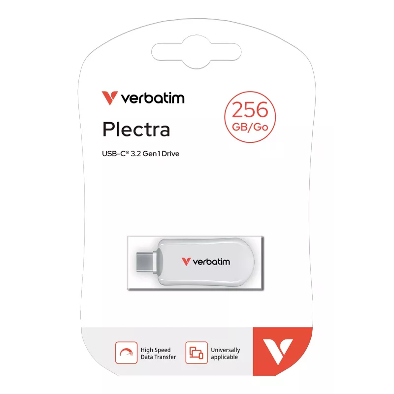 Verbatim Plectra USB-C Flash Drive balta 256GB, 256 GB, USB Type-C, 3.2 Gen 1 (3.1 Gen 1), 100 MB/s, Capless, balta