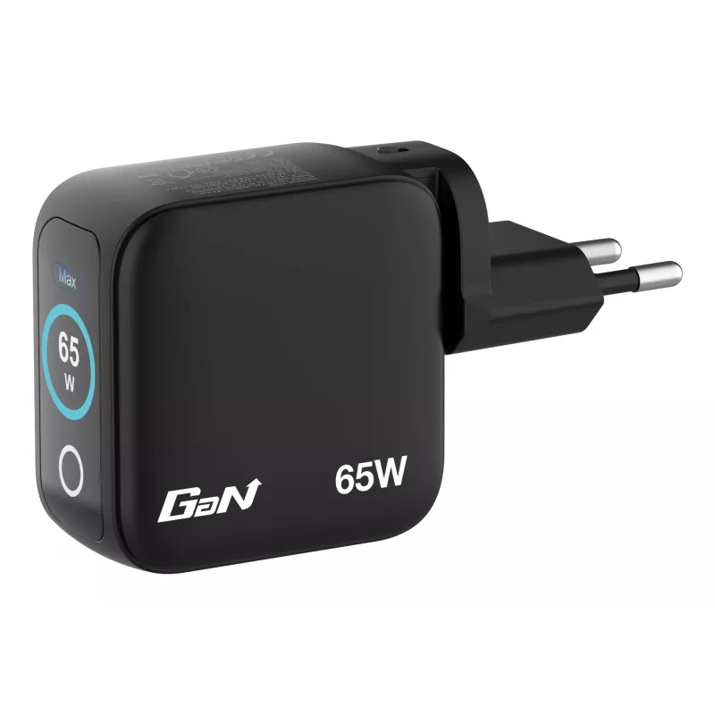 Verbatim Mini GaN lādētājs 65W ar Displeju, iekštelpās, maiņstrāva, 20 V, melns
