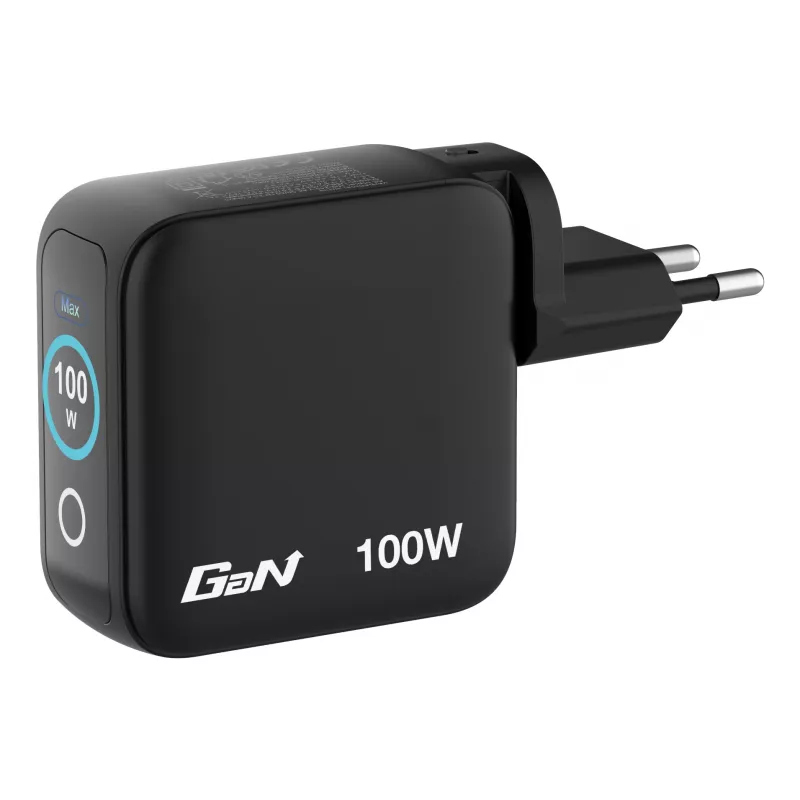 Verbatim Mini GaN lādētājs 100W ar displeju, iekštelpām, maiņstrāva, 20 V, melns