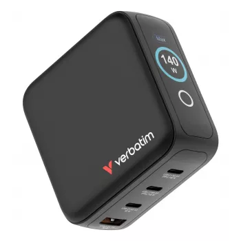 Verbatim Mini GaN lādētājs 140W ar displeju, iekštelpām, maiņstrāva, 28 V, melns
