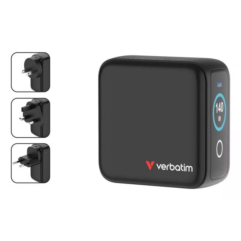 Verbatim Mini GaN lādētājs 140W ar displeju, iekštelpām, maiņstrāva, 28 V, melns