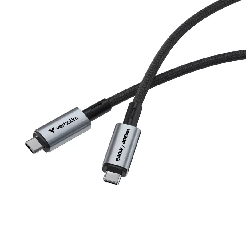 Verbatim Sync & Charge USB C uz USB C 240W 40 Gbps 120 cm, 1,2 m, USB C, USB C, USB4 Gen 2x2, 40 Gbit/s, Melna