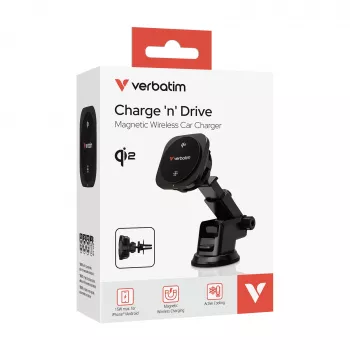 Verbatim Charge 'n' Drive Qi2 magnētiskais bezvadu auto lādētājs, Auto, USB, bezvadu uzlāde, 1 m, melns