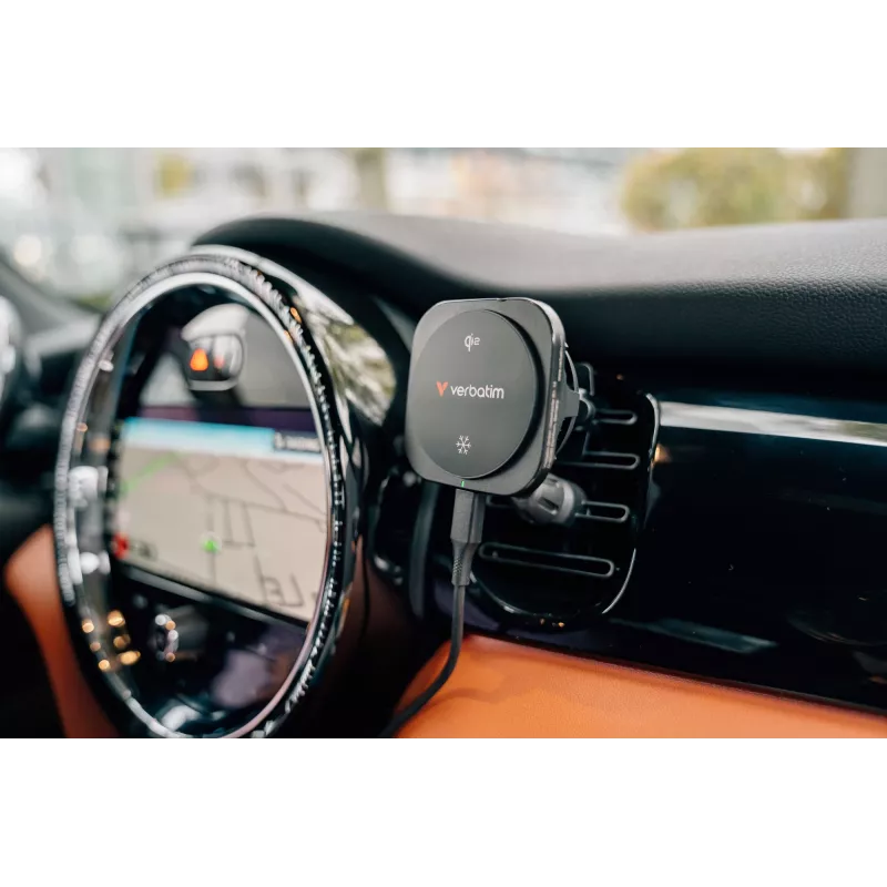 Verbatim Charge 'n' Drive Qi2 magnētiskais bezvadu auto lādētājs, Auto, USB, bezvadu uzlāde, 1 m, melns