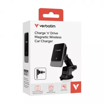 Verbatim Charge 'n' Drive Magnetic Wireless Car Charger, Auto, USB, Bezvadu uzlāde, 1 m, Melna
