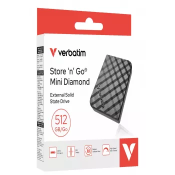 Verbatim Store 'n' Go Mini Diamond USB-C 512GB melns, 512 GB, M.2, USB Type-C, 3.2 Gen 2 (3.1 Gen 2), 1000 MB/s, melns