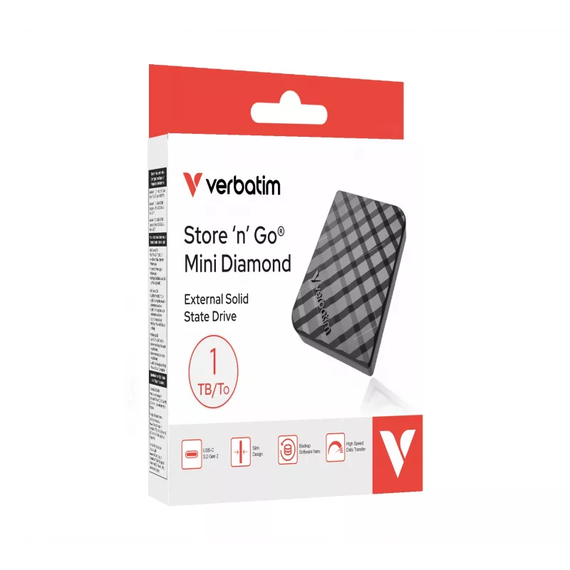 Verbatim Store 'n 'Go Mini Diamond USB-C 1TB Melns, 1 TB, USB-C, 3.2 Gen 2 (3.1 Gen 2), 1000 MB/s, melns