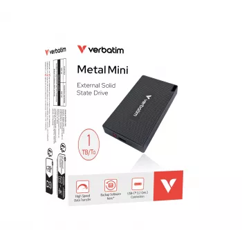 Verbatim Metal Mini SSD USB-C 3.2 Gen 2 1 TB, 1 TB, USB Type-C, USB 3.2 Gen 2x2, 2000 MB/s, 10 Gbit/s, pelēks