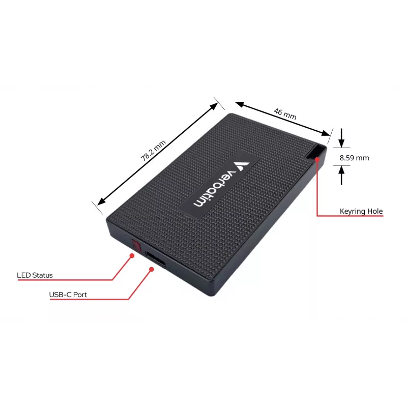 Verbatim Metal Mini SSD USB-C 3.2 Gen 2 1 TB, 1 TB, USB Type-C, USB 3.2 Gen 2x2, 2000 MB/s, 10 Gbit/s, pelēks