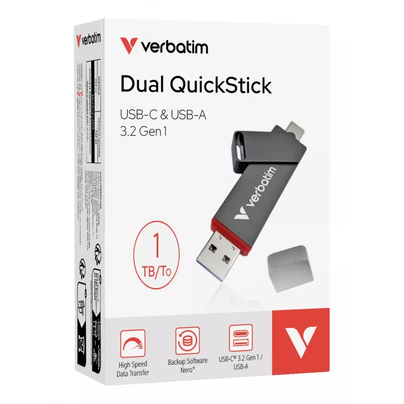 Verbatim Dual QuickStick USB zibatmiņa 1 TB USB Type-A / USB Type-C 3.2 Gen 1 (3.1 Gen 1) Pelēka