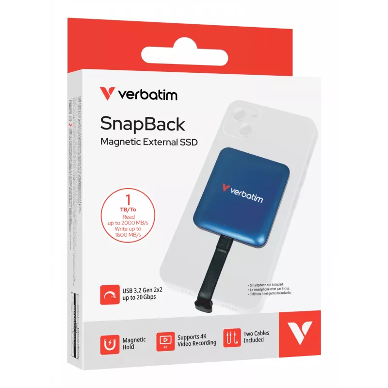 Verbatim SnapBack SSD 1TB Blue Metallic, 1 TB, USB Type-C, USB 3.2 Gen 2x2, 2000 MB/s, 20 Gbit/s, zils