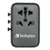 Verbatim UTA-05 65W GaN III universālais ceļojumu adapteris ar 2 x USB-C PD & QC 4+ un 2 x USB-A portiem