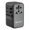 Verbatim UTA-06 100W GaN III universāls ceļojumu adapteris ar 2 x USB-C PD & QC 4+ un 2 x USB-A QC 3.0 portiem