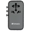 Verbatim UTA-06 100W GaN III universāls ceļojumu adapteris ar 2 x USB-C PD & QC 4+ un 2 x USB-A QC 3.0 portiem