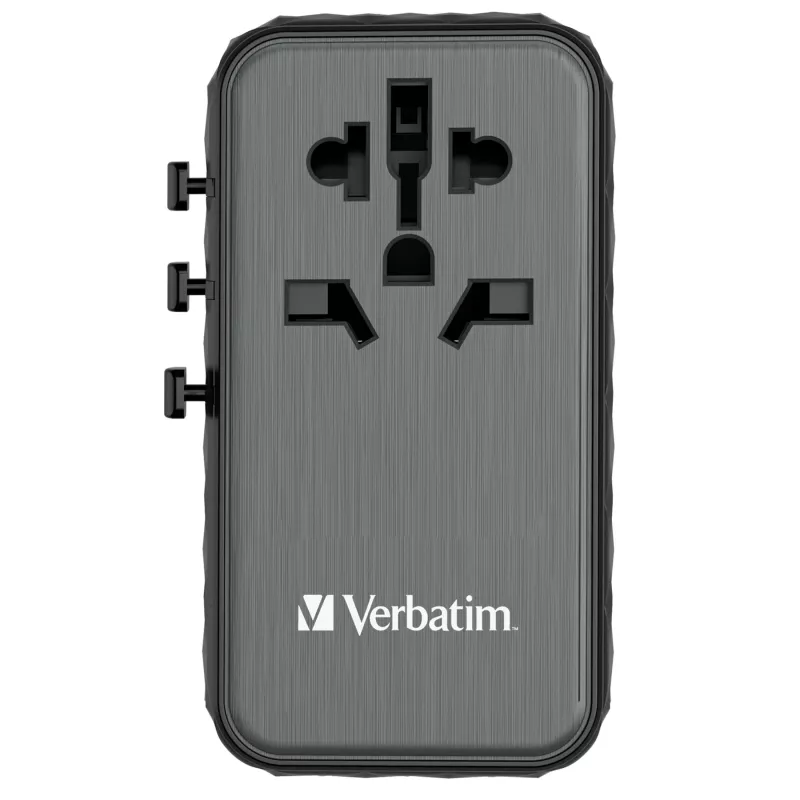 Verbatim UTA-06 100W GaN III universāls ceļojumu adapteris ar 2 x USB-C PD & QC 4+ un 2 x USB-A QC 3.0 portiem