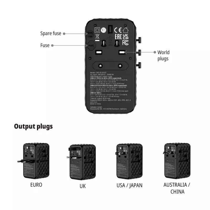 Verbatim Charge 'n' Travel Diamond 85W Ievelkams Kabelis CNT-02