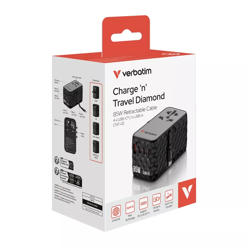Verbatim Charge 'n' Travel Diamond 85W Ievelkams Kabelis CNT-02